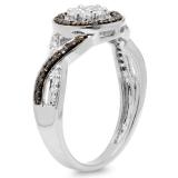 0.55 Carat (ctw) 10K White Gold Round White & Black Diamond Ladies Swirl Style Cluster Flower Engagement Ring