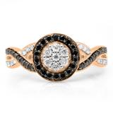 0.55 Carat (ctw) 14K Rose Gold Round White & Black Diamond Ladies Swirl Style Cluster Flower Engagement Ring