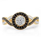 0.55 Carat (ctw) 14K Yellow Gold Round White & Black Diamond Ladies Swirl Style Cluster Flower Engagement Ring