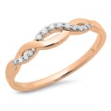 0.10 Carat (ctw) 10K Rose Gold Round Cut Diamond Ladies Bridal Anniversary Wedding Band Stackable Swirl Ring