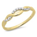 0.10 Carat (ctw) 10K Yellow Gold Round Cut Diamond Ladies Bridal Anniversary Wedding Band Stackable Swirl Ring