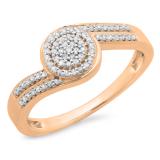 0.25 Carat (ctw) 10K Rose Gold Round Cut Diamond Ladies Twisted Swirl Cluster Engagement Ring 1/4 CT