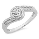 0.25 Carat (ctw) 10K White Gold Round Cut Diamond Ladies Twisted Swirl Cluster Engagement Ring 1/4 CT
