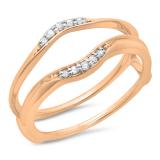0.10 Carat (ctw) 10K Rose Gold Round Diamond Ladies Anniversary Wedding Band Guard Double Ring 1/10 CT