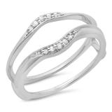 0.10 Carat (ctw) 10K White Gold Round Diamond Ladies Anniversary Wedding Band Guard Double Ring 1/10 CT