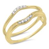 0.10 Carat (ctw) 14K Yellow Gold Round Diamond Ladies Anniversary Wedding Band Guard Double Ring 1/10 CT