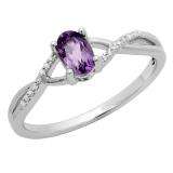 0.50 Carat (ctw) 10K White Gold Oval Cut Amethyst & Round Cut White Diamond Ladies Bridal Swirl Split Shank Engagement Promise Ring 1/2 CT