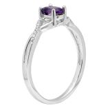 0.50 Carat (ctw) 10K White Gold Oval Cut Amethyst & Round Cut White Diamond Ladies Bridal Swirl Split Shank Engagement Promise Ring 1/2 CT