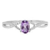 0.50 Carat (ctw) 10K White Gold Oval Cut Amethyst & Round Cut White Diamond Ladies Bridal Swirl Split Shank Engagement Promise Ring 1/2 CT