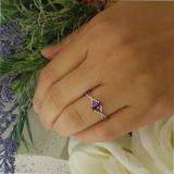 0.50 Carat (ctw) 10K White Gold Oval Cut Amethyst & Round Cut White Diamond Ladies Bridal Swirl Split Shank Engagement Promise Ring 1/2 CT