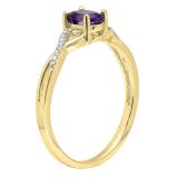 0.50 Carat (ctw) 10K Yellow Gold Oval Cut Amethyst & Round Cut White Diamond Ladies Bridal Swirl Split Shank Engagement Promise Ring 1/2 CT