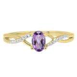 0.50 Carat (ctw) 10K Yellow Gold Oval Cut Amethyst & Round Cut White Diamond Ladies Bridal Swirl Split Shank Engagement Promise Ring 1/2 CT