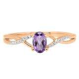 0.50 Carat (ctw) 18K Rose Gold Oval Cut Amethyst & Round Cut White Diamond Ladies Bridal Swirl Split Shank Engagement Promise Ring 1/2 CT