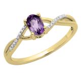0.50 Carat (ctw) 18K Yellow Gold Oval Cut Amethyst & Round Cut White Diamond Ladies Bridal Swirl Split Shank Engagement Promise Ring 1/2 CT