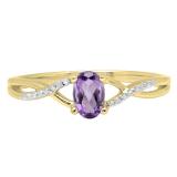 0.50 Carat (ctw) 18K Yellow Gold Oval Cut Amethyst & Round Cut White Diamond Ladies Bridal Swirl Split Shank Engagement Promise Ring 1/2 CT