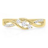 0.25 Carat (ctw) 10K Yellow Gold Round Diamond Ladies 3 Stone Swirl Split Shank Engagement Promise Ring 1/4 CT