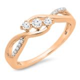 0.25 Carat (ctw) 14K Rose Gold Round Diamond Ladies 3 Stone Swirl Split Shank Engagement Promise Ring 1/4 CT