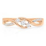 0.25 Carat (ctw) 14K Rose Gold Round Diamond Ladies 3 Stone Swirl Split Shank Engagement Promise Ring 1/4 CT