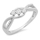 0.25 Carat (ctw) 18K White Gold Round Diamond Ladies 3 Stone Swirl Split Shank Engagement Promise Ring 1/4 CT