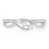 0.25 Carat (ctw) 18K White Gold Round Diamond Ladies 3 Stone Swirl Split Shank Engagement Promise Ring 1/4 CT