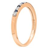 0.15 Carat (ctw) 10K Rose Gold Round Blue Sapphire & White Diamond Ladies Anniversary Wedding Band Stackable Ring