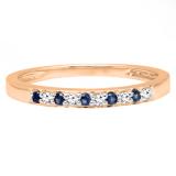 0.15 Carat (ctw) 10K Rose Gold Round Blue Sapphire & White Diamond Ladies Anniversary Wedding Band Stackable Ring