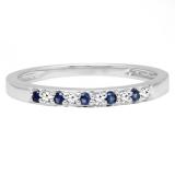 0.15 Carat (ctw) 14K White Gold Round Blue Sapphire & White Diamond Ladies Anniversary Wedding Band Stackable Ring