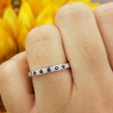 0.15 Carat (ctw) 14K White Gold Round Blue Sapphire & White Diamond Ladies Anniversary Wedding Band Stackable Ring