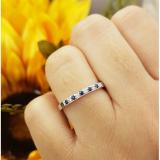 0.15 Carat (ctw) 18K White Gold Round Blue Sapphire & White Diamond Ladies Anniversary Wedding Band Stackable Ring