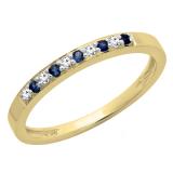 0.15 Carat (ctw) 18K Yellow Gold Round Blue Sapphire & White Diamond Ladies Anniversary Wedding Band Stackable Ring