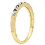 0.15 Carat (ctw) 18K Yellow Gold Round Blue Sapphire & White Diamond Ladies Anniversary Wedding Band Stackable Ring
