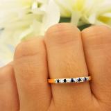 0.15 Carat (ctw) 18K Yellow Gold Round Blue Sapphire & White Diamond Ladies Anniversary Wedding Band Stackable Ring