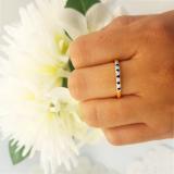 0.15 Carat (ctw) 18K Yellow Gold Round Blue Sapphire & White Diamond Ladies Anniversary Wedding Band Stackable Ring