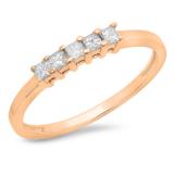 0.25 Carat (ctw) 18K Rose Gold Princess Cut White Diamond Ladies 5 Stone Bridal Wedding Band Anniversary Ring 1/4 CT