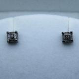 0.25 Carat (ctw) Black Rhodium Plated Sterling Silver Real Round Red Diamond Iced Mens Hip Hop Cube Dice Shape Stud Earrings 1/4 CT