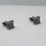 0.25 Carat (ctw) Black Rhodium Plated Sterling Silver Real Round Red Diamond Iced Mens Hip Hop Cube Dice Shape Stud Earrings 1/4 CT