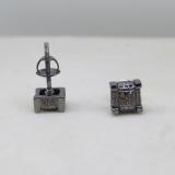 0.25 Carat (ctw) Black Rhodium Plated Sterling Silver Real Round Red Diamond Iced Mens Hip Hop Cube Dice Shape Stud Earrings 1/4 CT