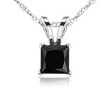 1.75 Carat (ctw) 14K White Gold Princess Cut Black Diamond Ladies Solitaire Pendant