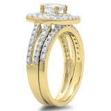 1.30 Carat (ctw) 10K Yellow Gold Round Cut Diamond Ladies Bridal Split Shank Halo Engagement Ring With Matching Band Set