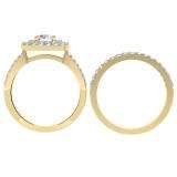 1.30 Carat (ctw) 10K Yellow Gold Round Cut Diamond Ladies Bridal Split Shank Halo Engagement Ring With Matching Band Set