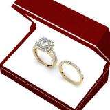 1.30 Carat (ctw) 10K Yellow Gold Round Cut Diamond Ladies Bridal Split Shank Halo Engagement Ring With Matching Band Set