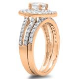 1.30 Carat (ctw) 14K Rose Gold Round Cut Diamond Ladies Bridal Split Shank Halo Engagement Ring With Matching Band Set