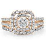 1.30 Carat (ctw) 14K Rose Gold Round Cut Diamond Ladies Bridal Split Shank Halo Engagement Ring With Matching Band Set