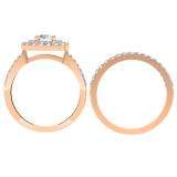 1.30 Carat (ctw) 14K Rose Gold Round Cut Diamond Ladies Bridal Split Shank Halo Engagement Ring With Matching Band Set