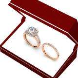 1.30 Carat (ctw) 14K Rose Gold Round Cut Diamond Ladies Bridal Split Shank Halo Engagement Ring With Matching Band Set