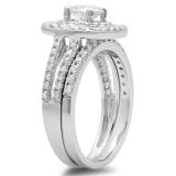 1.30 Carat (ctw) 14K White Gold Round Cut Diamond Ladies Bridal Split Shank Halo Engagement Ring With Matching Band Set
