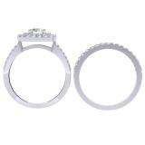 1.30 Carat (ctw) 14K White Gold Round Cut Diamond Ladies Bridal Split Shank Halo Engagement Ring With Matching Band Set