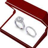 1.30 Carat (ctw) 14K White Gold Round Cut Diamond Ladies Bridal Split Shank Halo Engagement Ring With Matching Band Set