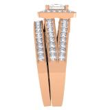 1.00 Carat (ctw) 10K Rose Gold Princess & Round Cut Diamond Ladies Split Shank Halo Bridal Engagement Ring With Matching Band Set 1 CT