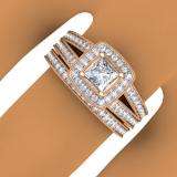 1.00 Carat (ctw) 10K Rose Gold Princess & Round Cut Diamond Ladies Split Shank Halo Bridal Engagement Ring With Matching Band Set 1 CT